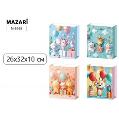 Пакет бумажный 26х32х10 см "ДЕТСКИЙ" 4 дизайна в асс. M-8265 Mazari