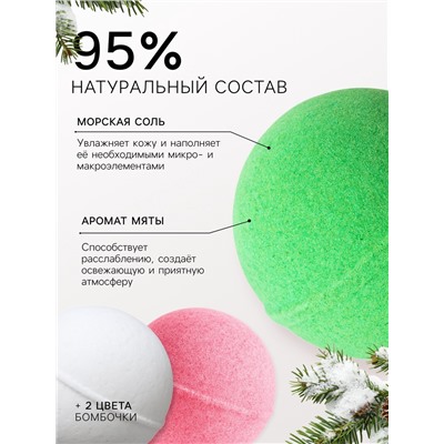 Новогодний подарочный набор косметики SB BEAUTY, бомбочки для ванн, красный, зелёный, белый, 10×60 г