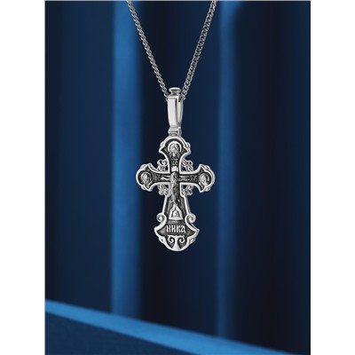 Крест православный из чернёного серебра - Распятие, Николай Чудотворец 3.3 см 925 пробы 3-069чч