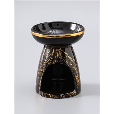 УЦЕНКА Аромалампа керамика "Золотой кракелюр на чёрном" 9,3х9,3х11,8 см