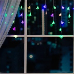 УЦЕНКА Гирлянда «Бахрома», 1.8×0.5 м, с насадками «Ёлки», IP20, 48 LED, 220 В, мигание, прозрачная нить, свечение мульти