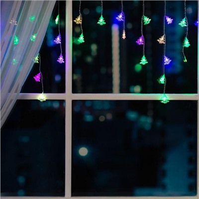 УЦЕНКА Гирлянда «Бахрома», 1.8×0.5 м, с насадками «Ёлки», IP20, 48 LED, 220 В, мигание, прозрачная нить, свечение мульти
