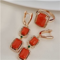 Комплект ювелирной бижутерии коллекция "Дубай" серьги и кольцо 18 р, покрытие позолота, вставка: фианиты и искусственный камень, цвет: оранжевый и прозрачный, арт.313.166-18