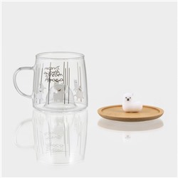 Кружка «Лама», 300 мл, с деревянной крышкой, стекло, рисунок МИКС
