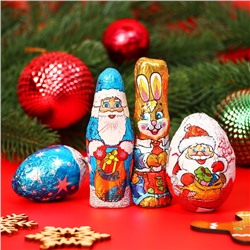 Новогодний набор фигурного шоколада «Дед Мороз, кролик, шишка, яйцо», 71 г