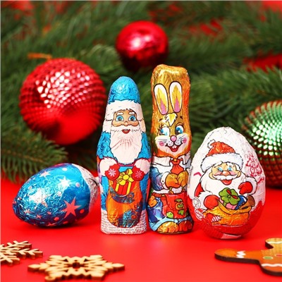 Новогодний набор фигурного шоколада «Дед Мороз, кролик, шишка, яйцо», 71 г