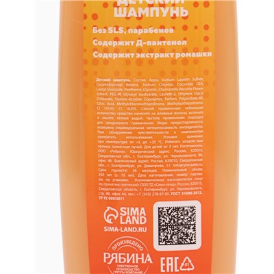 Детский шампунь, аромат апельсиновое мороженое, 250 мл, Чебурашка