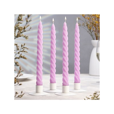 Набор свечей витых, 2.3×24.5 см, 5 ч, 50 г, 4 шт., сиреневый