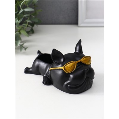 Подставка для мелочей «Французский бульдог в очках», 7×14×8.5 см, чёрная