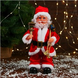 Дед Мороз под ёлку «Зимнее волшебство. Новогодняя игрушка в шубке, ремешок, с фонариком» с подсветкой, двигается, 27 см