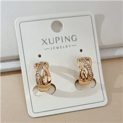 Серьги колечки коллекция "Xuping" покрытие позолота, вствака: цирконы, цвет: прозрачный, арт.101.342