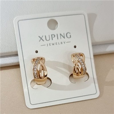 Серьги колечки коллекция "Xuping" покрытие позолота, вствака: цирконы, цвет: прозрачный, арт.101.342