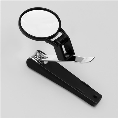 Кусачки книпсер маникюрные, на магните, с лупой, 9 см, пакет zip lock, чёрные, серебристые