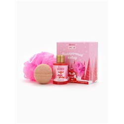 Подарочный набор новогодний женский «Лисёнок»: гель для душа 100 мл, бомбочка для ванны 130 г, мочалка для тела, URAL LAB