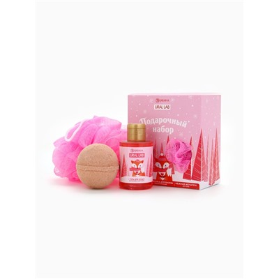Подарочный набор новогодний женский «Лисёнок»: гель для душа 100 мл, бомбочка для ванны 130 г, мочалка для тела, URAL LAB