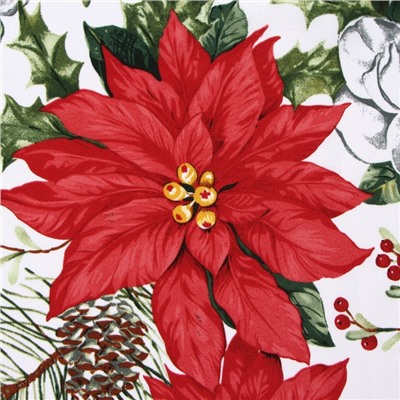 Комплект штор для кухни с подхватами «Доляна. Рождественские цветы», 2 шт., белые, 145×180 см