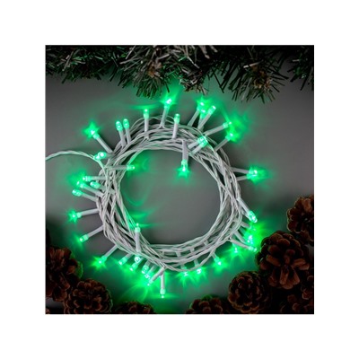 Гирлянда «Нить» 5 м, IP20, белая нить, 50 LED, 8 режимов, 220 В, свечение зелёное