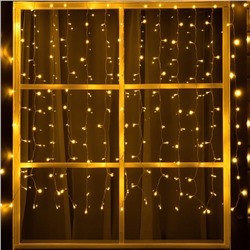УЦЕНКА Гирлянда «Занавес» 2×1.5 м, IP44, прозрачная нить, 280 LED, свечение тёплое белое, 8 режимов, солнечная батарея