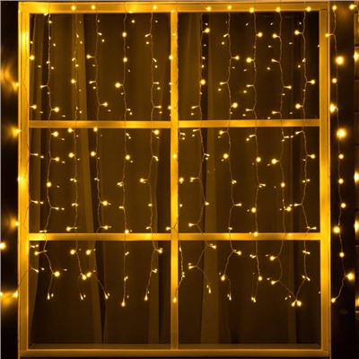 УЦЕНКА Гирлянда «Занавес» 2×1.5 м, IP44, прозрачная нить, 280 LED, свечение тёплое белое, 8 режимов, солнечная батарея