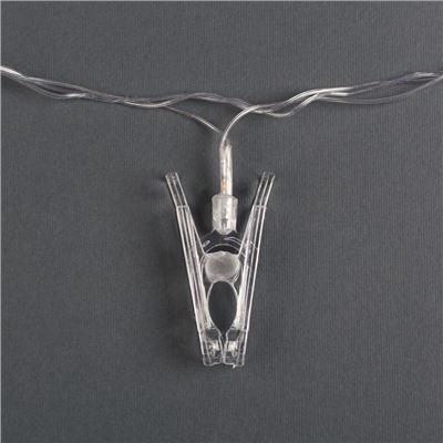 УЦЕНКА Гирлянда «Нить» с насадками «Прищепки», 4.5 м, IP20, прозрачная нить, 20 LED, 220 В, свечение синее