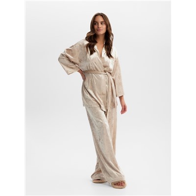 Костюм домашний женский (жакет, брюки) KAFTAN Velvet, размер 52-54, бежевый