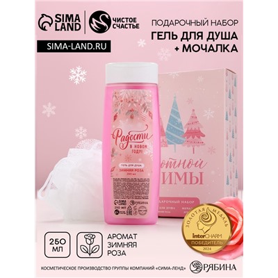 Новогодний подарочный набор косметики «Уютной зимы», гель для душа 250 мл и мочалка для тела, Чистое счастье
