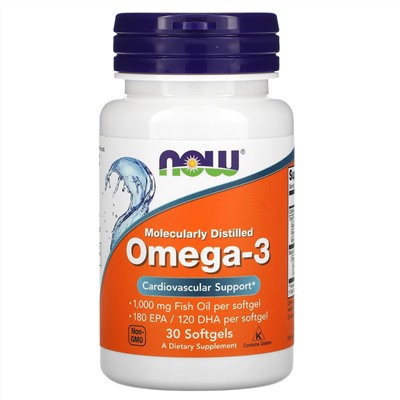 Now Foods, омега-3, очищенная на молекулярном уровне, 30 капсул