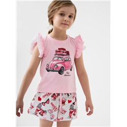 Комплект для девочек: джемпер трикотажный (футболка), шорты текстильные