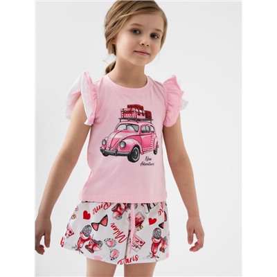 Комплект для девочек: джемпер трикотажный (футболка), шорты текстильные