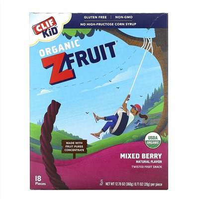 Clif Bar, Clif Kid, Organic ZFruit Rope, Смесь ягод, 18 штук, 0,7 унц. (20 г) в каждом