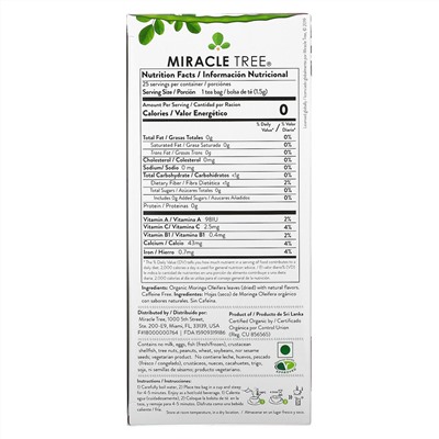 Miracle Tree, Moringa Organic Superfood Tea, Strawberry, Caffeine Free, 25 Tea Bags, 1.32 oz (37.5 g)