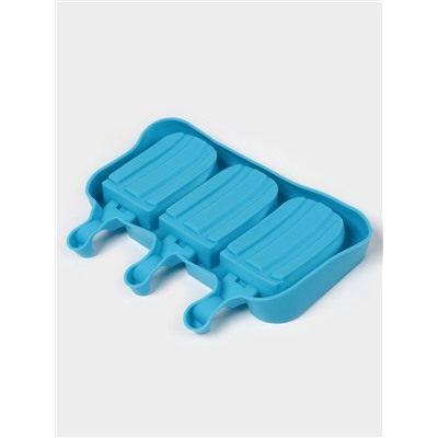 Форма для мороженого «Эскимо макси», силикон, 19.5×14.5×2.5 см, 3 ячейки (8.2×4.6 см), МИКС