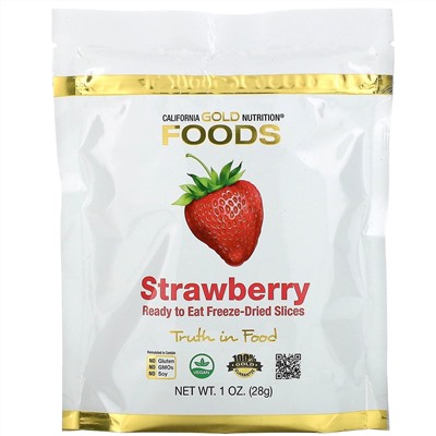 California Gold Nutrition, сублимированная клубника, кусочки ягод, готовые к употреблению, 28 г (1 унция) (Discontinued Item)