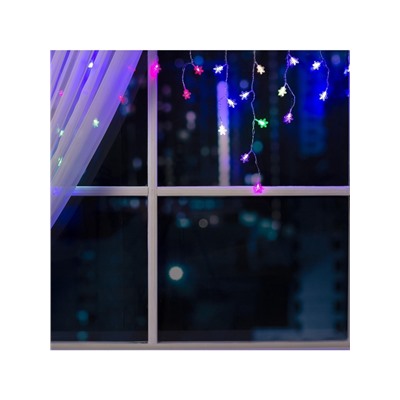 Гирлянда «Бахрома» 1.8×0.5 м с насадками «Снежинки», IP20, прозрачная нить, 48 LED, свечение мульти (RG/RB), мигание, 220 В