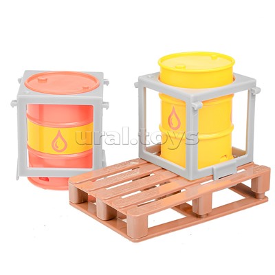 Машина "Погрузчик" с бочками и поддоном 1:16 (свет, звук) в коробке