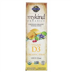 Garden of Life, MyKind Organics, веганский органический спрей с D3, ваниль, 25 мкг (1000 МЕ), 58 мл (2 жидк. унции)