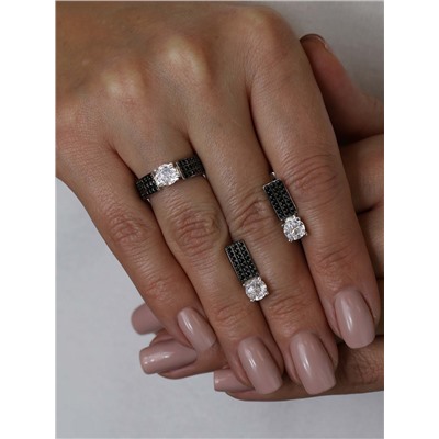 Кольцо из серебра с бриллианитом и фианитами родированное 212-10-086р