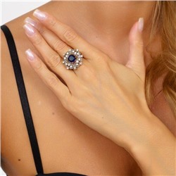 Комплект ювелирной бижутерии Итальянское золото (покрытие желтое 14к), серьги висячие и кольцо 18 р, покрытие позолота и посеребрение, вставка: фианиты, цвет: прозрачный и синий, арт. 213.043-18