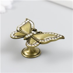 Ручка для шкатулки металл «Бабочка», стразы, бронза, 3.6×5.5×2.2 см