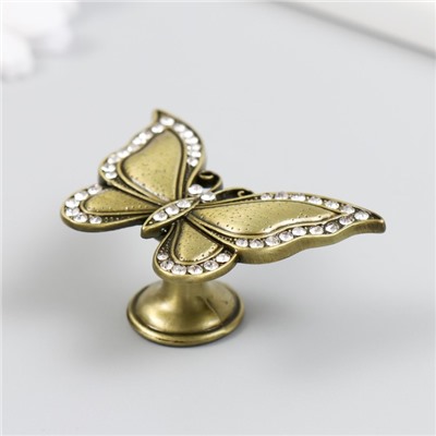 Ручка для шкатулки металл «Бабочка», стразы, бронза, 3.6×5.5×2.2 см
