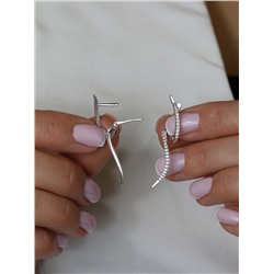 Серьги из серебра с фианитами родированные 4-214р200