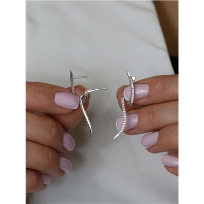 Серьги из серебра с фианитами родированные 4-214р200