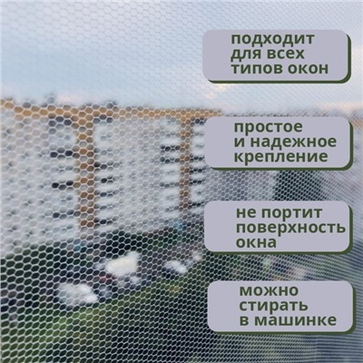 Сетка антимоскитная на окна для защиты от насекомых, 150×180 см, крепление на липучку, белая