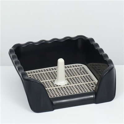 Туалет для собак с высокими бортами и съемной сеткой 43×43×15 см, чёрный