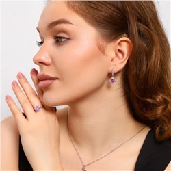 Комплект ювелирной бижутерии серьги, кулон и кольцо 17 р, покрытие: посеребрение, вставка: фианиты, цвет: розовый, арт.213.671-17