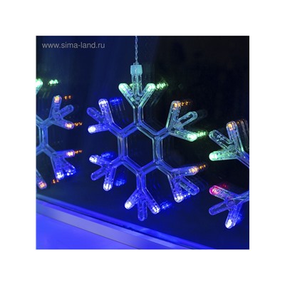 Гирлянда «Бахрома» 2.4×0.9 м с насадками «Снежинки», IP20, прозрачная нить, 150 LED, свечение мульти, 8 режимов, 220 В