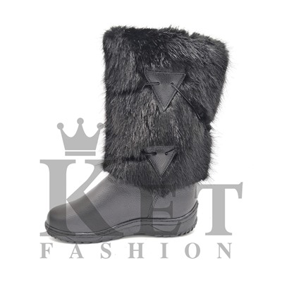 Женские унты, черные, кожа, литая подошва