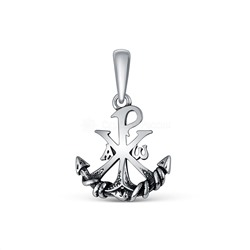 Подвеска религиозная из чернёного серебра - Хризма-якорь 925 пробы П-2535о