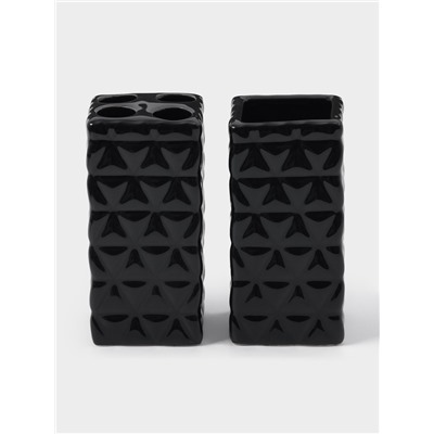 Набор аксессуаров для ванной комнаты «Ромбы», 4 предмета, дозатор 230 мл, мыльница, 2 стакана, чёрный