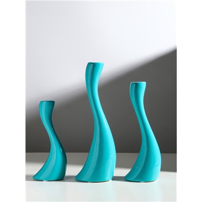 Подсвечник на 1 свечу «Волна», набор 3 шт., d=2.5 см, бирюза, h=20; 25; 30 см